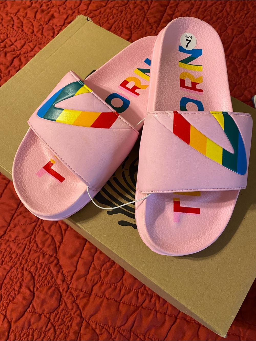 Tretorn Pink Rainbow Logo Slide Sandals